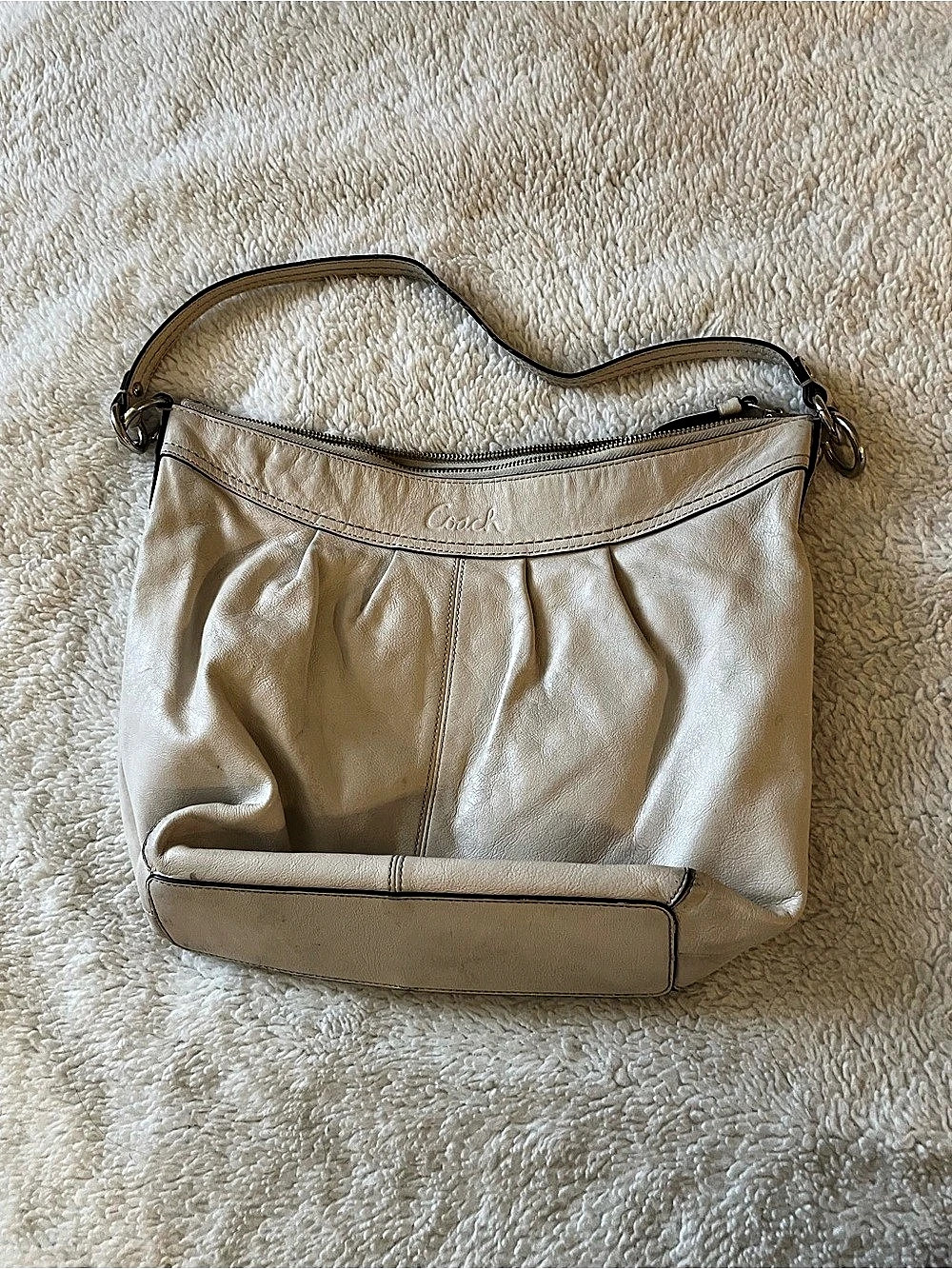 Coach Soho Pleated Leather Hobo Bag Beige